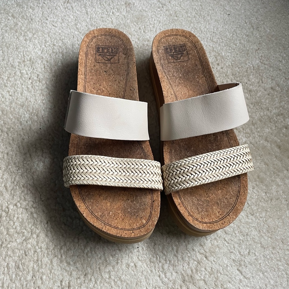 Reef Women's Cream Braided & Smooth Double-Strap Slide Sandals